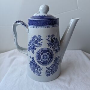 Spode Fitzhugh Blue Embossed Floral Coffee Pot With Lid Discontinued Vintage